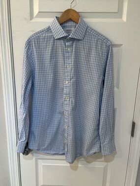 Charles Tyrwhitt Slim Fit Blue Check Men’s Dress Shirt 16.5/34 100% Cotton